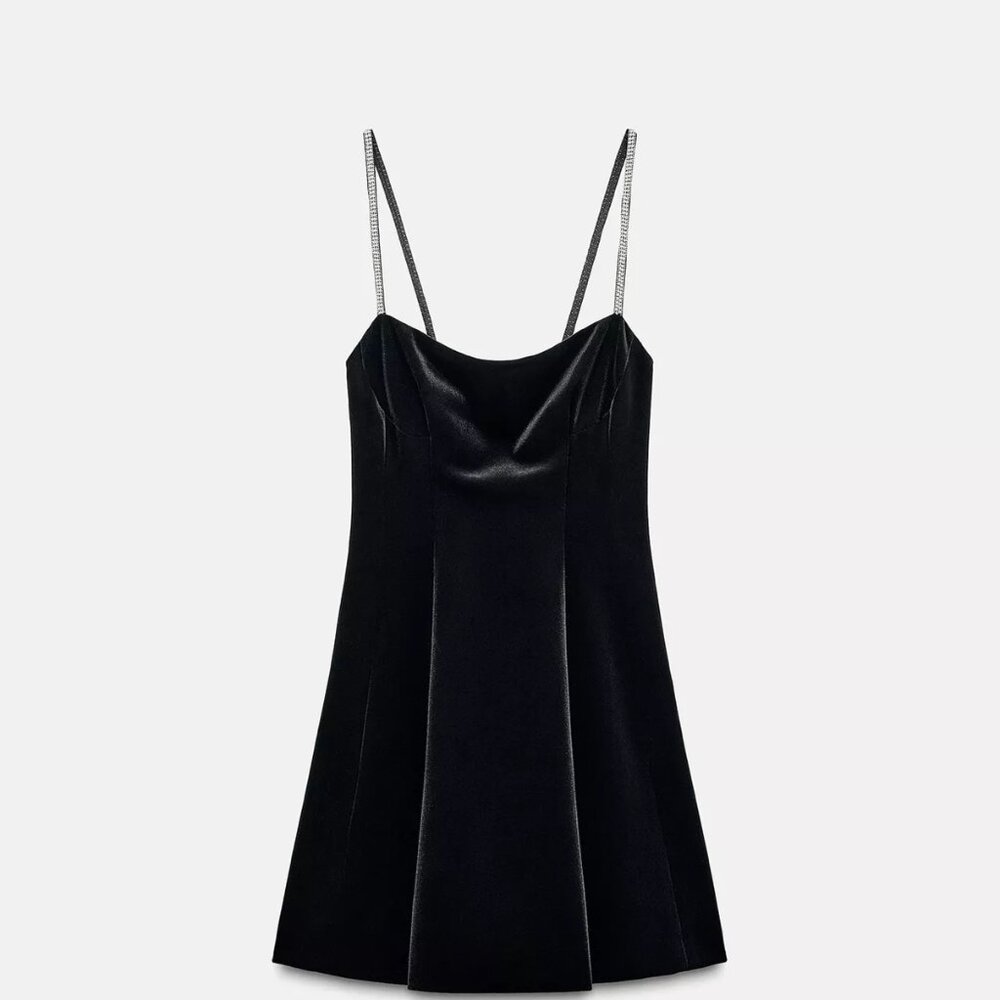 Zara straight Neckline Dress with Beaded Thin Straps